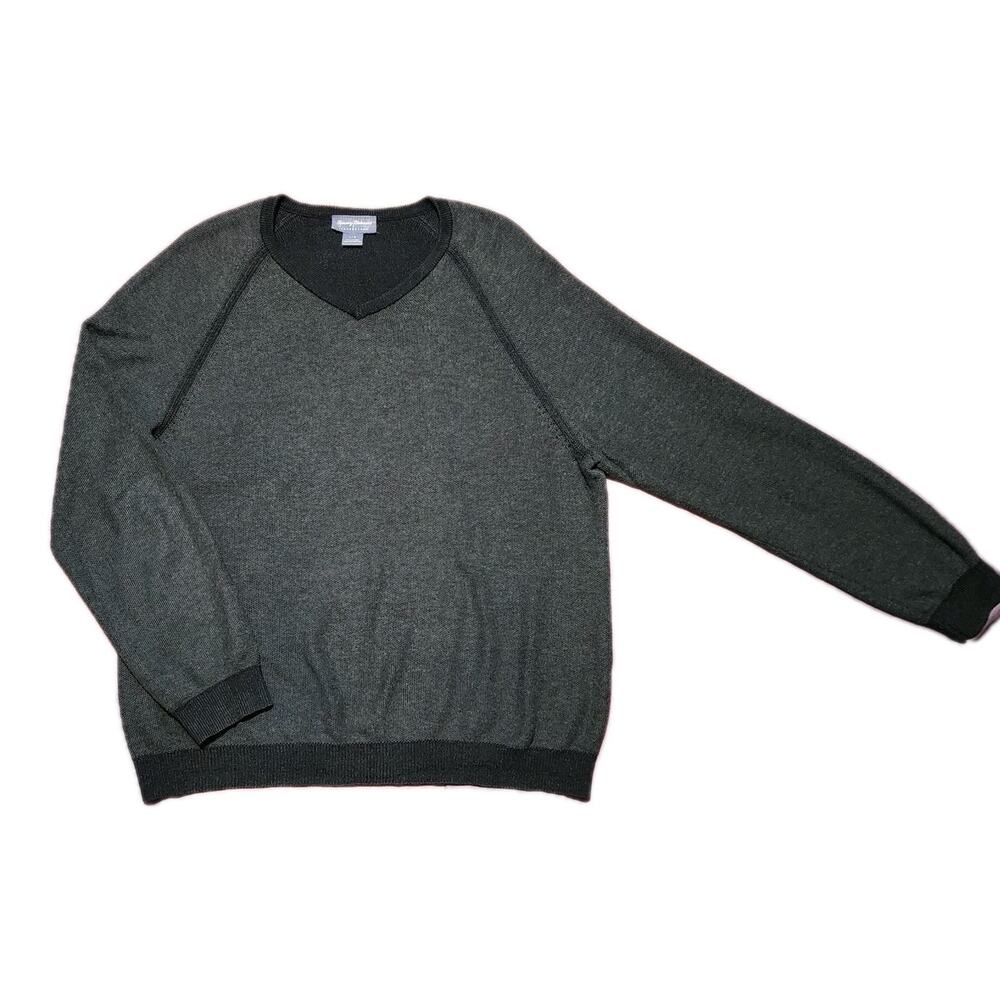Men's Size L Tommy Bahama Reversible V Neck Sweater Gray & Black Pima Cotton